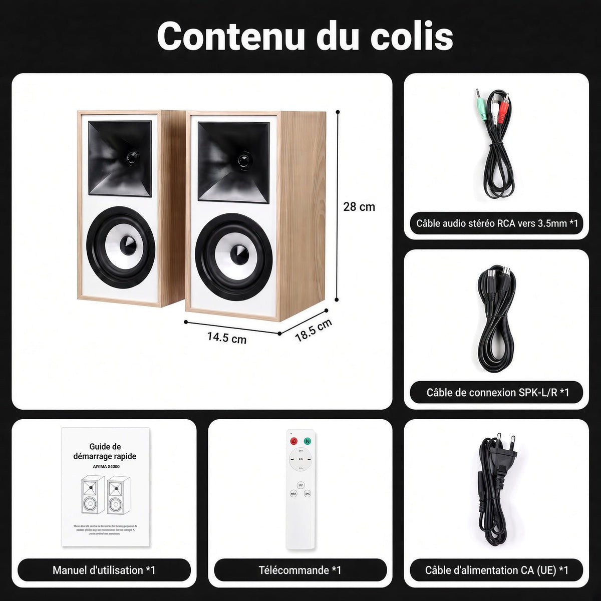Enceintes actives Sonata 80W avec télécommande et câbles fournis