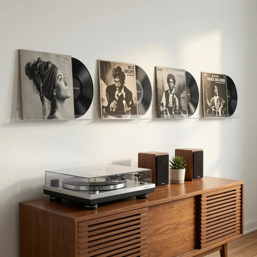 Support vinyle mural x4, décoration murale disques