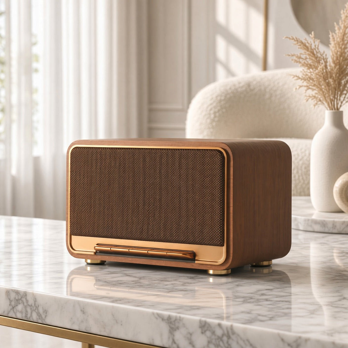 Enceinte Bluetooth Aria 60W, coffret en bois au design rétro
