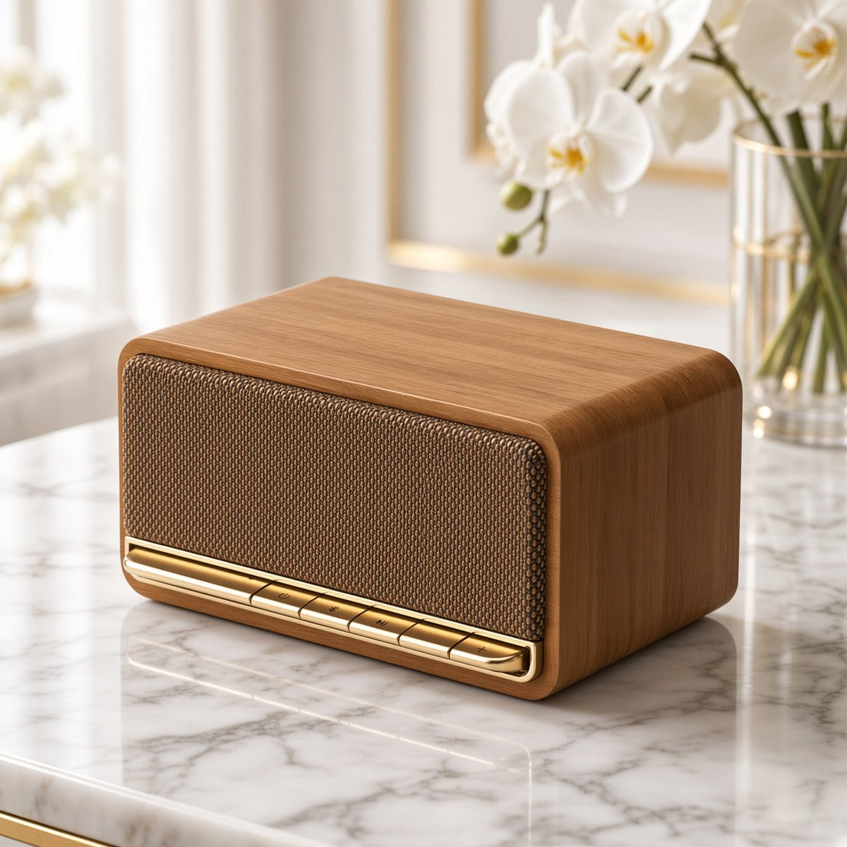 Enceinte Bluetooth Vintage 20W, boîtier en bois au style rétro
