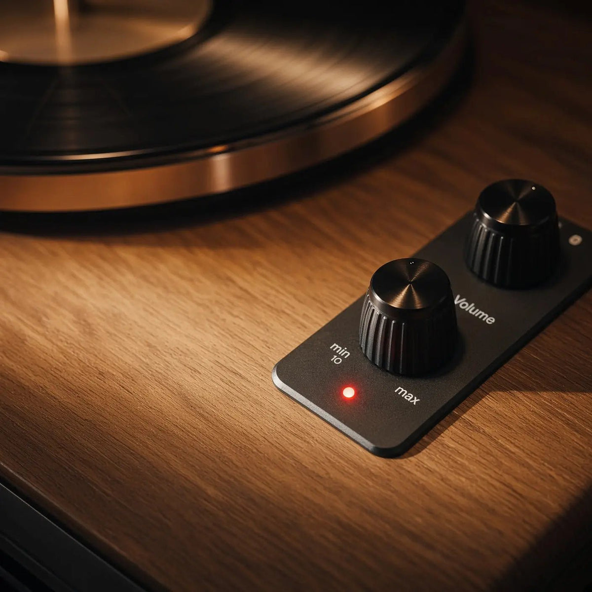 Molettes de volume et de réglage de la platine Ritual, avec témoin de mise sous tension